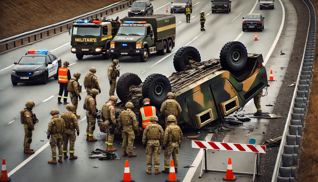 Bei einem Verkehrsunfall auf der Autobahn A1 handelt es sich um ein Militärfahrzeug der kroatischen Streitkräfte: Zwei Soldaten erlitten leichte Verletzungen