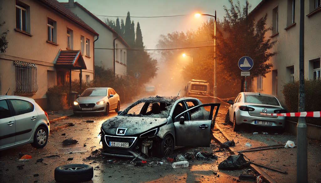 Explosion in der Nachbarschaft: zwei Autos, die bei einem Angriff am frühen Morgen durch einen improvisierten Sprengsatz beschädigt wurden