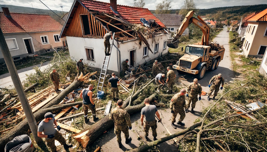 Cadet of the Croatian Military College helps repair damage after storms in the Municipality of Bošnjaci