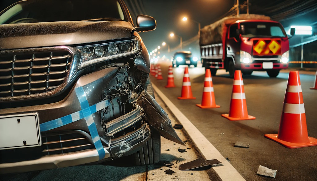 Ein Fahrer, der unter Alkoholeinfluss stand, verursachte einen Unfall auf der Autobahn A3 aufgrund der Nichteinhaltung der vorübergehenden Beschilderung und des Auftreffens von Kunststoffhindernissen